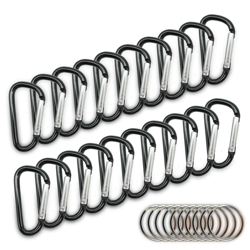 FJCTER 20PCS Mini 1.85"/4.7CM Aluminum Carabiners with 10PCS Nickel Metal Key Rings Lightweight D Shape Keychain Clips Small Multipurpose Carabiner Buckles for Indoor Outdoor Use - Image 1